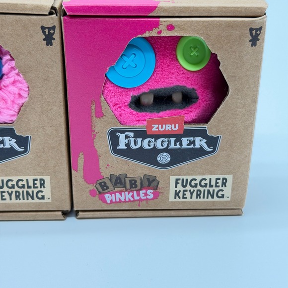 ZURU Fuggler Baby Pinkles Fuggler Keyring Plush Pink Valentine Complete Set of 6 - Picture 8 of 15